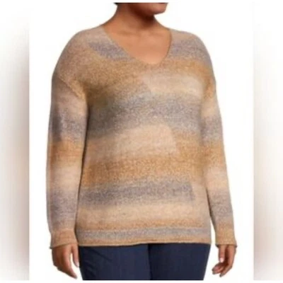 NIC+ZOE Sunset Mix Sweater Plus Size 3X Striped V Neck Long Sleeve Cotton Blend - Image 1 of 4