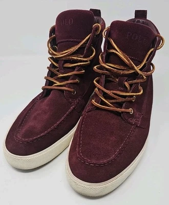Polo Ralph Lauren Hombres Tavis Zapatillas Botas Cuero Rojo Gamuza Zapatos Talla 12 Foto 1 de 4