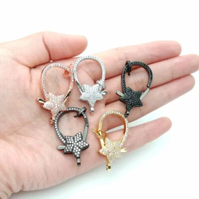 lobster clasp 13x34mm 18k gold Filled cubic zirconia micro pave star clasp - Image 1 of 3