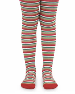 Jefferies Socks Christmas Holiday Striped Tights Green Red Pink Sz 6-8 RARE NEW - Picture 1 of 5