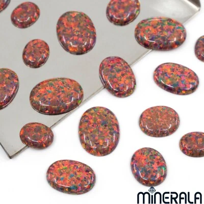 FIRE RED SYNTHETIC LAB CREATED OPAL OVAL LOOSE CABOCHON 5x7mm-12x16mm WP00290 - Image 1 of 4