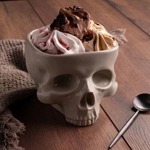 Halloween Teschio Servizio Ciotola Cibo Ceramica Pasta Piatto Dispenser Caramelle e Vino - Foto 1 di 6