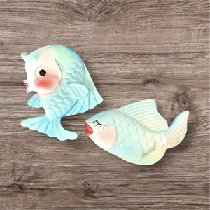 Vintage Chalkware Fish Retro Wall Art MCM Set 1971 Bathroom Decor Miller Studio - Picture 1 of 15