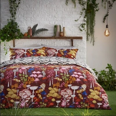 FURN. Furn Double Redwood Amanita Mushrooms Toadstools Reversible Duvet Cover Set