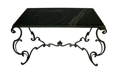 table  basse années 1940 fer forgé et marbre  - Photo 1/4