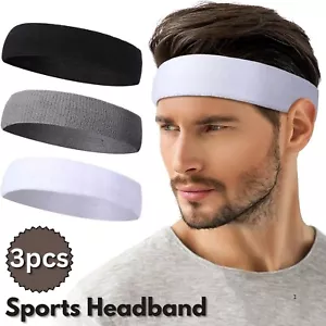 3pack Sports Headband Yoga Gym Sweatband Women Men Hair Bands Head Sweat Band - Picture 1 of 8