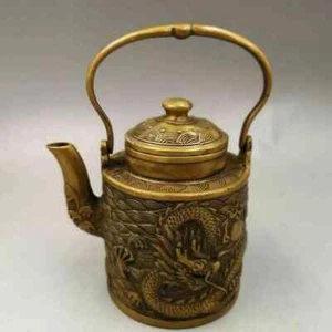 Chinese Antique Old copper hand-made wealth lucky Dragon teapot flagon - Picture 1 of 7
