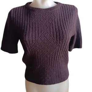 Vintage Small 1970's Brown Ribbed Short Sleeve T-shirt Sweater Bobbi Brooks - Picture 1 of 14