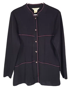 Exklusiv Misook Acryl Strick Cardigan Pullover LG schwarz rosa Naht Knopf - Bild 1 von 10