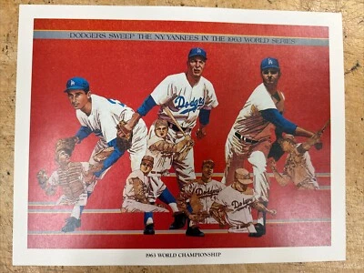 LA ANGELES DODGERS 8.5x11 Litho Print by KRATTER 1963 WORLD CHAMPIONSHIP YANKEES - Image 1 of 3