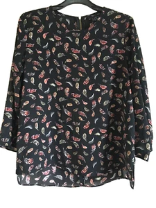New Atmosphere Foliage Print 3/4 Sleeve Top Blouse Size UK 10 - Picture 1 of 5