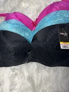 3 Pack Women Bra Viola's Secret Size 36DD. Fuchsia , Turquoise, And Black. - Picture 1 of 3