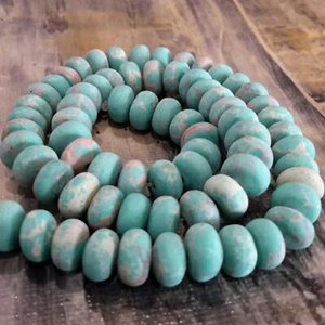 Natural Imperial Jasper, Rondelle,Frosted, 8x5-6mm,Dark Turquoise, Approx 71pce. - Picture 1 of 3