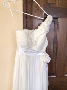 Vintage/Oleg Cassini/Cream Chiffon/ One Shoulder /Formal Dress / Short/ Size 2 - Picture 1 of 13