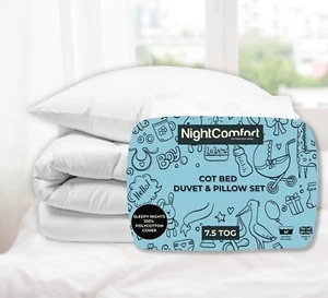 NightComfort Anti Allergy Cot Bed Duvet and Pillow Luxury Polycotton 7.5 Tog - Afbeelding 1 van 10