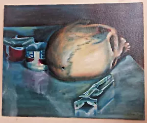 Skull w/Broken In Half Pepsi Can, & Can Opener Surrealist Oil Painting - 1988 - Picture 1 of 3