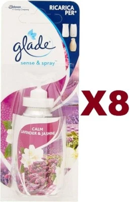 8 PZ GLADE SENSE & SPRAY RICARICA DIFFUSORE LAVANDA DEODORANTE 18ML Foto 1 de 3