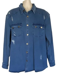 Stacy Adams Premium Collection Distressed Denim Jean Shirt Jacket NWT Size XXL - Picture 1 of 10