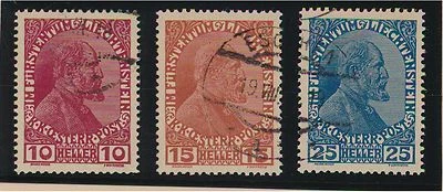 harbin: LIECHTENSTEIN 1917 SC#6,#7 & #9 SET OF 3 (CTO) ORIGINAL GUM LH - Image 1 of 4