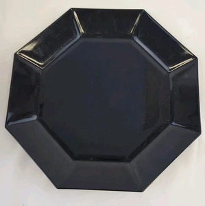 VINTAGE Arcoroc Black Amethyst Glass Octagon Large Plate Platter Dish 10" - Picture 1 of 5