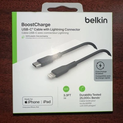 Cabo Belkin - BOOSTCHARGE USB-C para Lightning 3,3 pés - Preto - Imagem 1 de 2
