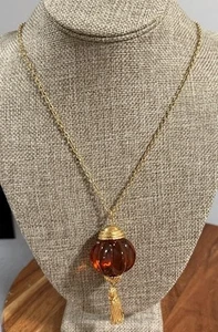 Vintage Monet Necklace Gold Tone Chain Tassel Pendant Lucite Bead Signed 28 Inch - Picture 1 of 6
