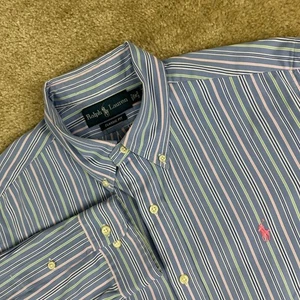 Ralph lauren polo Mens dress Shirt 16 32 33 Button blue pink pony classic fit - Picture 1 of 16