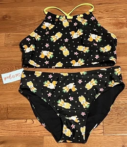 Cat & Jack Youth Girls 2 Piece Swimsuit Tankini Dog Pineapple Black XXL 18 NWT - Picture 1 of 6