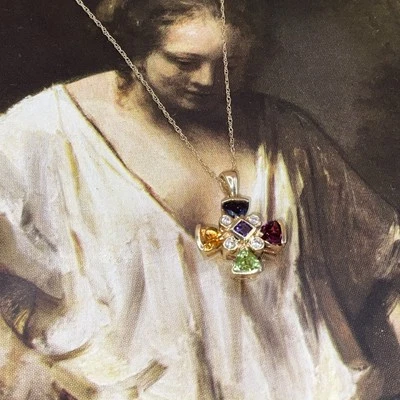 New 14K Genuine Diamond & Gem Stone Pendant Necklace - Image 1 of 4