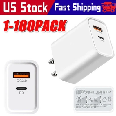 Lote Adaptador de Corriente de Pared USB Tipo C Bloque Cargador Rápido IPhone 16 15 13 12 11 20W Foto 1 de 4