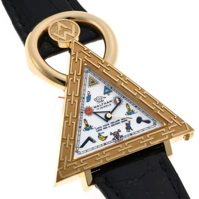 Montre triangle franc-maçon WALTHAM 96380.74 cadran ivoire manuel or jaune 75... - Photo 1/4