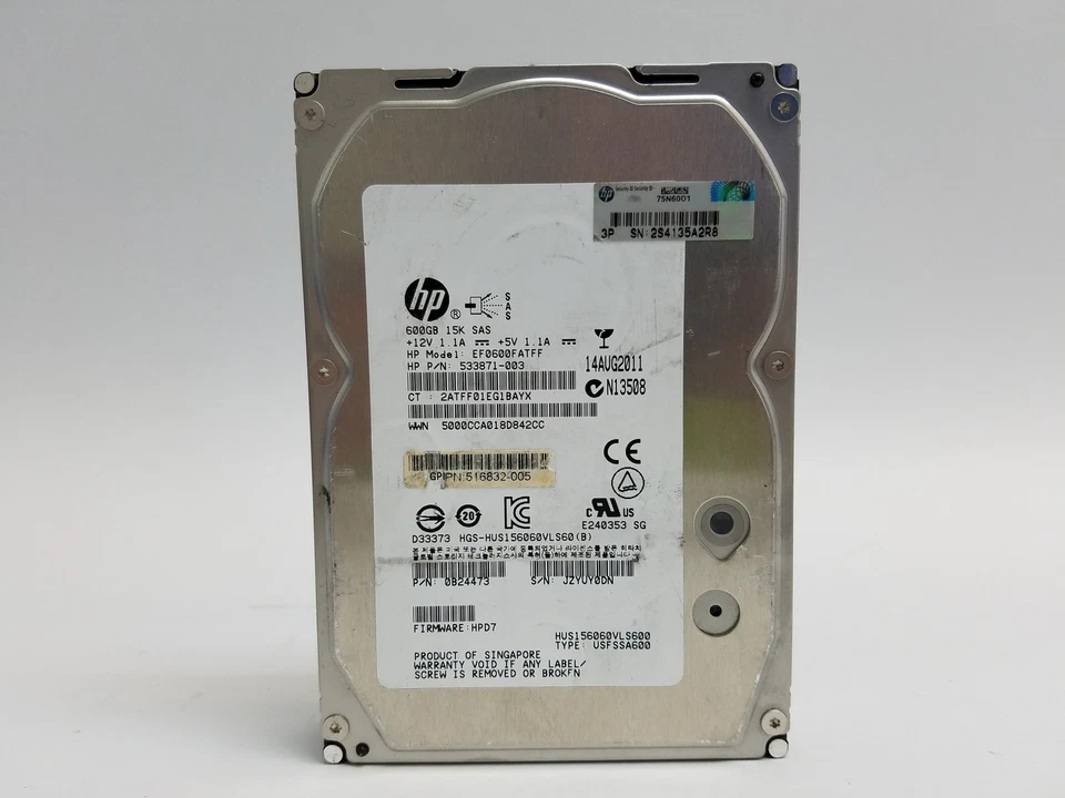 Hitachi HP HUS156060VLS600 600 GB 3.5 in SAS 2 Enterprise Hard Drive - Image 1 of 3