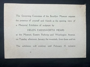 1920 Brooklyn Museum Memorial Exhibit Invite Helen Farnsworth Mears Sculpture - Picture 1 of 3