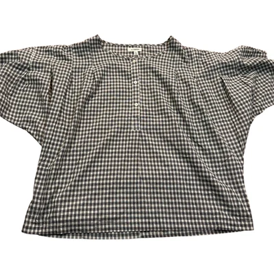 Max Studio Women Large Gray Plaid Crew Neck Short Sleeve Blouse - NEW $88 - Image 1 of 4