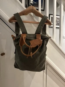 Face Face Dark Green Cotton Lined Canvas Tote Backpack Bag. Leather Trim &...... - Picture 1 of 13