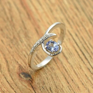 Anello in argento sterling 925 pietra preziosa tanzanite ovale naturale gioiello - Foto 1 di 3