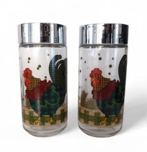 Vtg Anchor Hocking Rooster Morn by Julie Ingleman Glass Salt & Pepper Shakers - Picture 1 of 8