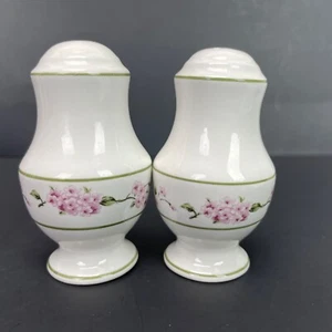 Porcelain Salt & Pepper Shakers Hand Painted Purple Flowers Cottagecore Vintage - Picture 1 of 6