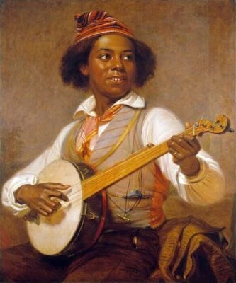 THE BANJO PLAYER MUSIC 1856 AMERICAN PAINTING  BY WILLIAM SIDNEY MOUNT REPRO  - Image 1 of 3
