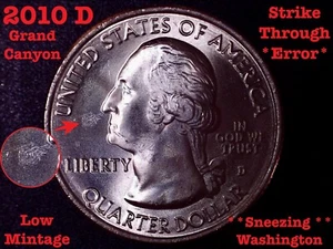 2010 D Grand Canyon Arizona ATB Error Coin -Strike Through "Sneezing Washington" - Picture 1 of 2