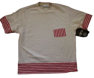 Vintage Women's T-shirt Medium Single Stitch 1980's ALABUY STRIPED NWT DS BOXY M - Picture 1 of 8