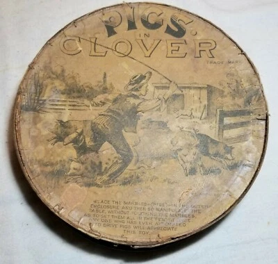 RARO ANTIGUO AÑOS 1880 CERDOS EN TRÉBOL CIRCULAR MÁRMOL JUEGO MADERA Y PAPEL CONSTRUCCIÓN Foto 1 de 4