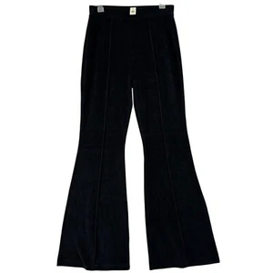 Aerie Groove-On Ribbed Velour Flare Leg Pants Size M Long Black High Waist - Picture 1 of 13