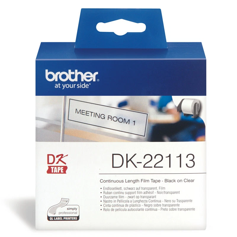 Brother Genuine 22113 Dk-22113 Continuous Film Tape Black on Clear 62mm X 15m