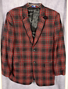 BLUE MARTINI Men's Size 40R 40 Regular Wool Blend Red Black PLAID BLAZER Jacket