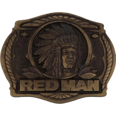 Fivela de cinto vintage Red Man mastigando tabaco cowboy ocidental nativo americano - Imagem 1 de 4