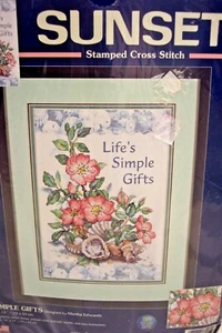 "SIMPLE GIFTS" Cross Stitch Kit - 9" x 13" Stamped from Sunset/Dimensions - New - Picture 1 of 3
