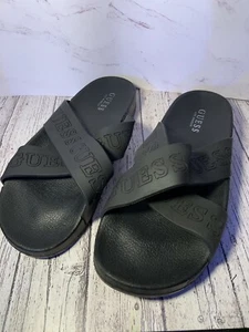 Guess Logo Cross Strap Slides Black Women's Size 10 Sandals Clean - Picture 1 of 5