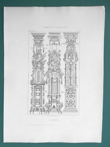 RENAISSANCE Column Decorations Doric Ionic Corinthian - 1857 Antique Etching - Picture 1 of 3