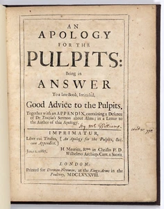 JOHN WILLIAMS An Apology for the Pulpits, 1688 Anglican Polemical Pamphlet - Picture 1 of 9